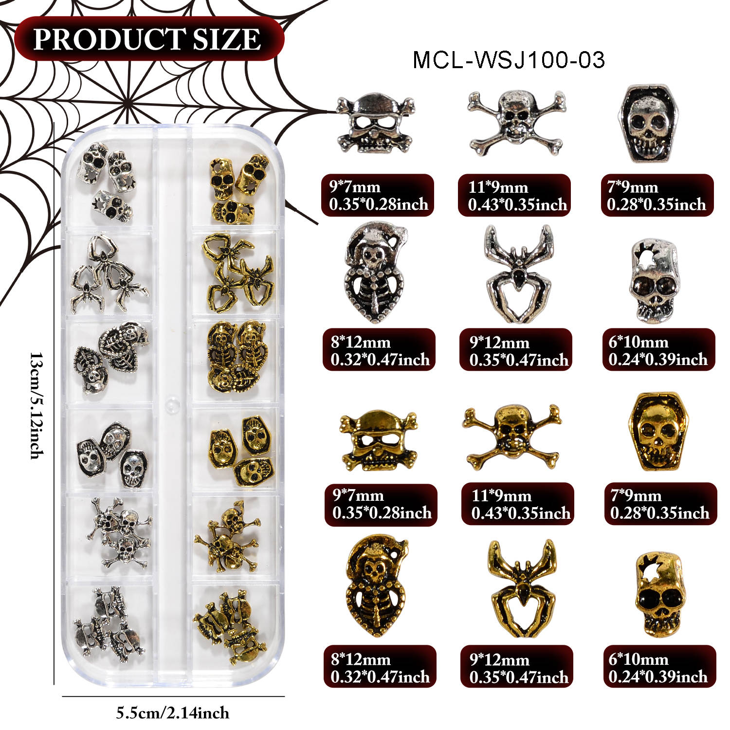3D Halloween Metal Nail Charms 24pcs Nail Art Decoration #3